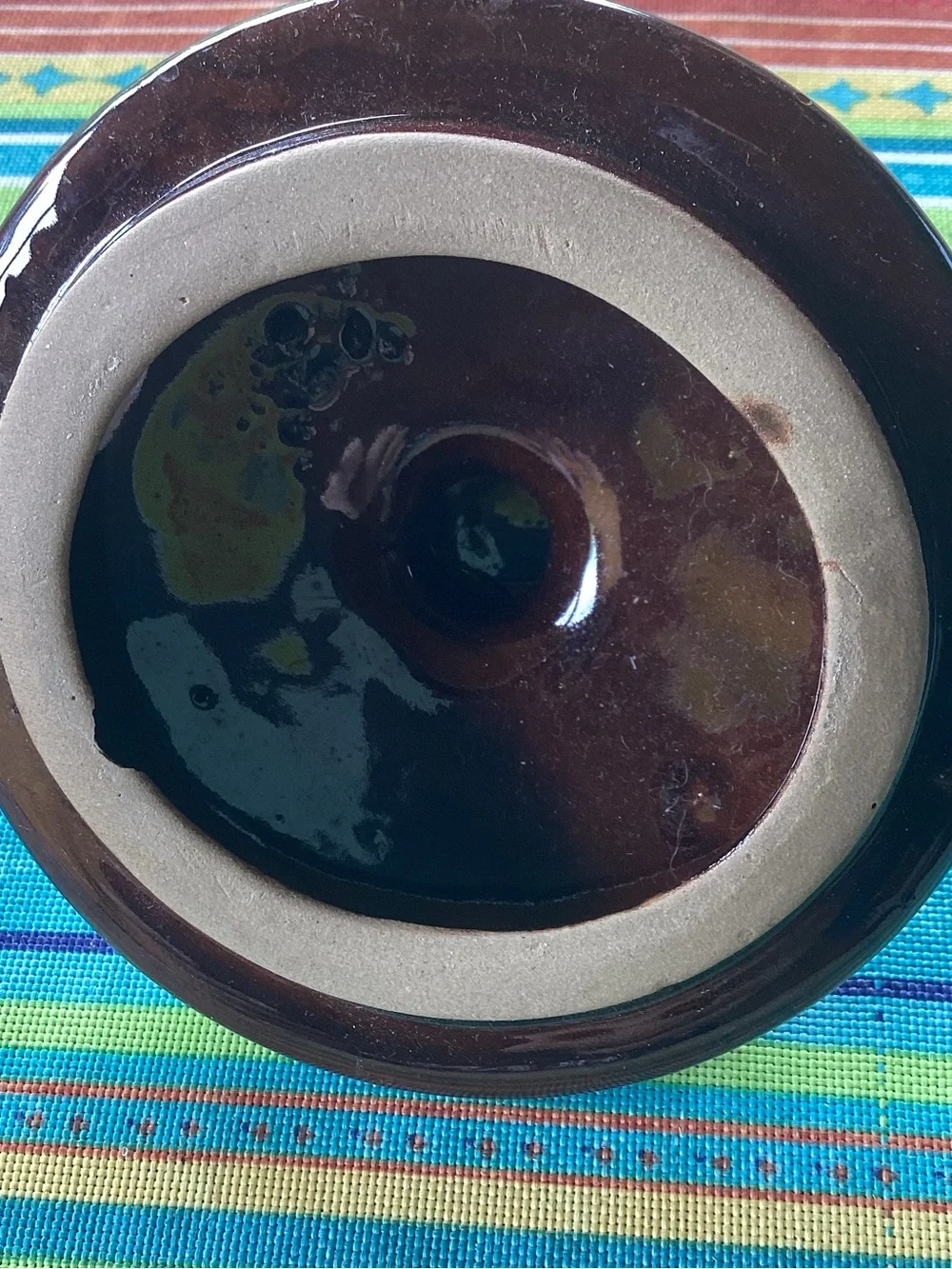 Brown Drip Glaze Bean Pot with Lid - 8 ounces